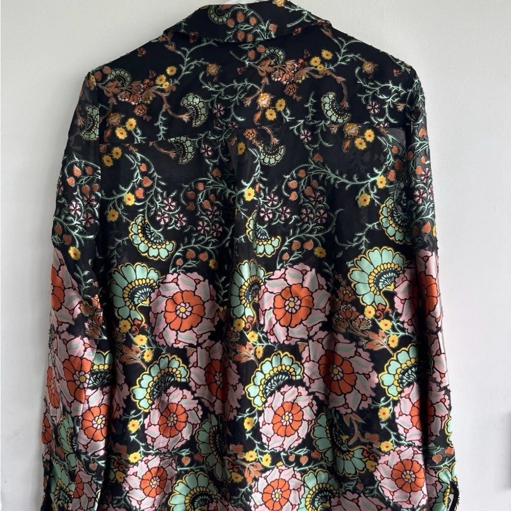 Alice + Olivia Burnout Sheer Silk Blend Floral Top Dressy And Funky!! NWOT - Picture 7 of 8